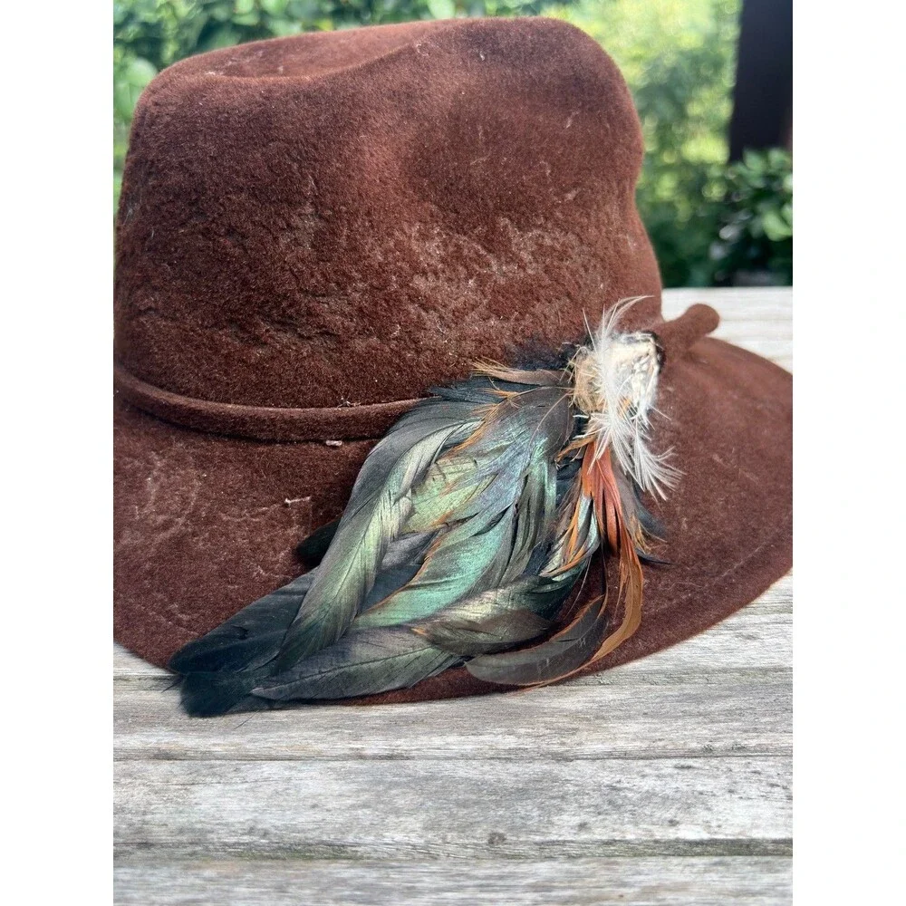 70s Vintage Brown Wool Felt Fedora with Feather *Damaged, Project Hat, Costume*